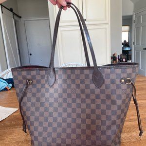 🌟💎Authentic Louis Vuitton NEVERFULL MM Damier Ebene Cherry Interior